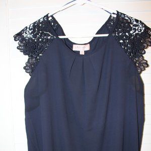 Philosophy Navy Blue Lace Sleeve Top